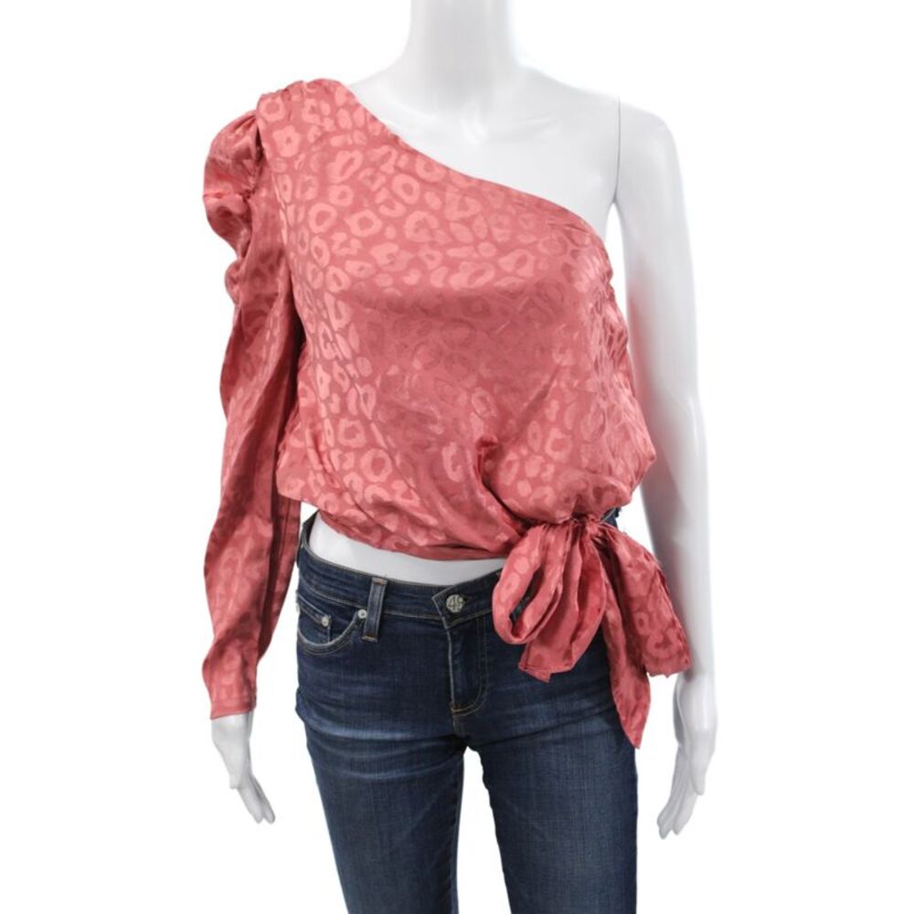 Do + Be Women Cropped One Shoulder Animal Print Pink Blouse Long Sleeve Size S